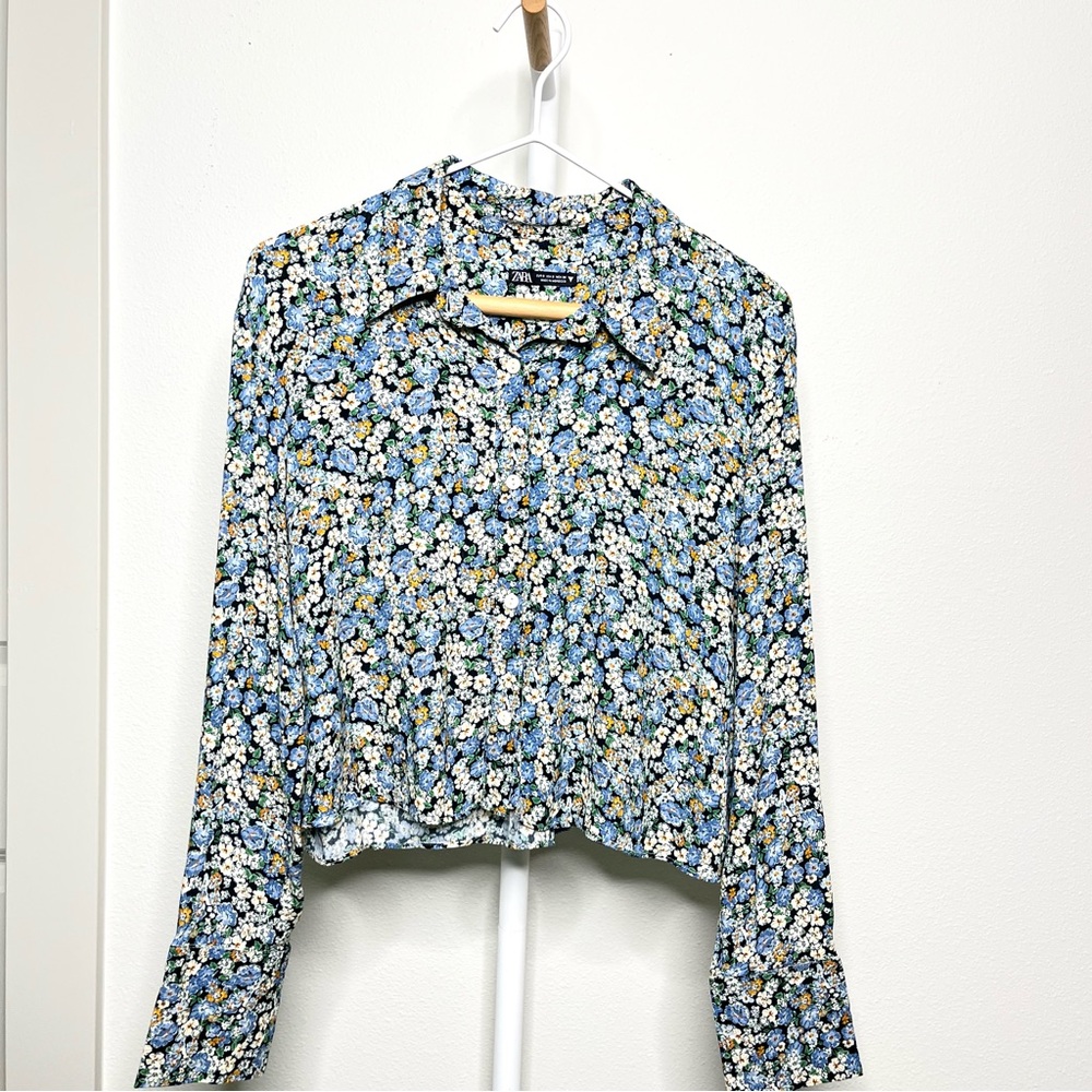 Zara Floral Long Sleeve Button Down Top
